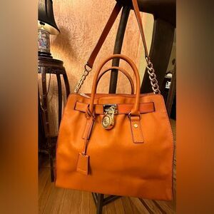 Michael Kors Orange Leather Hamilton Large Tote Bag 14”Lx13”Hx5.5D
